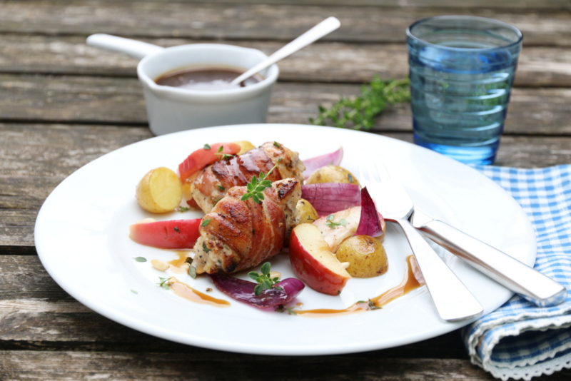 Baconsurret Kylling med Eple og Balsamicosaus