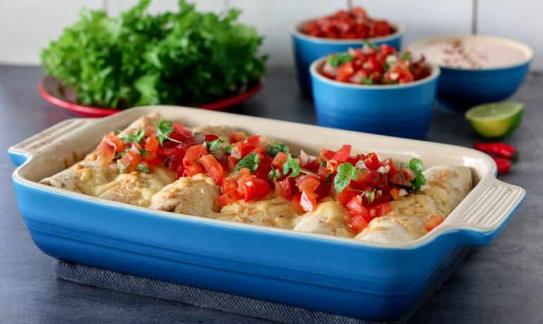 Enchiladas med Chilimarinert Kylling & Pico de Gallo